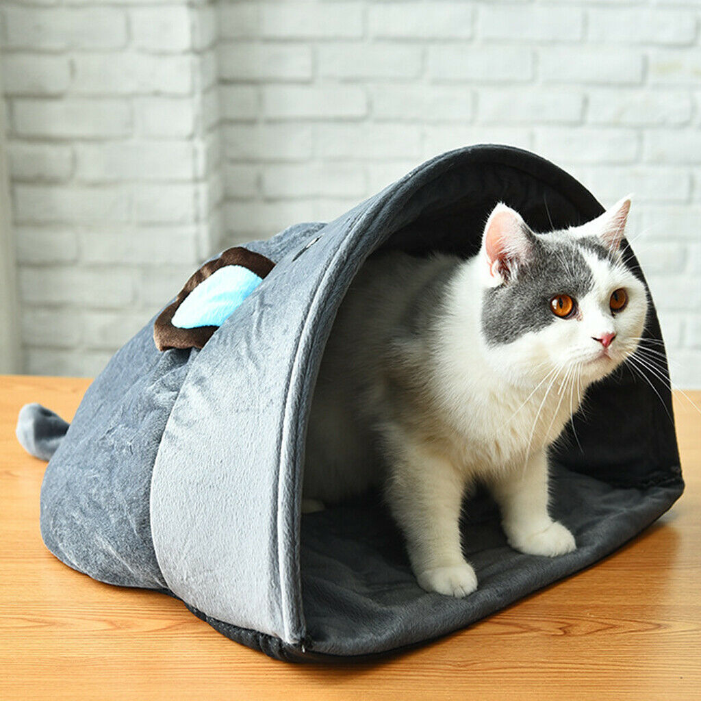 Cartoon Animal Shape Pet Cat Kitten Warm Soft House Nest Bed Gray