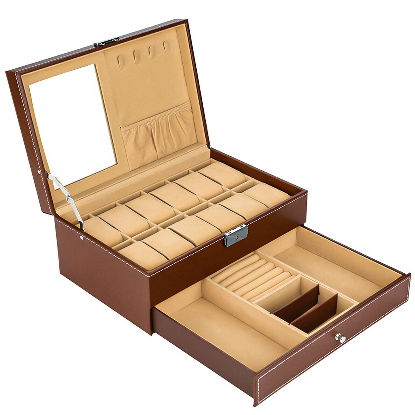 Jewelry Storage Box Double Layer PU Leather Storage Case for Watches Actors