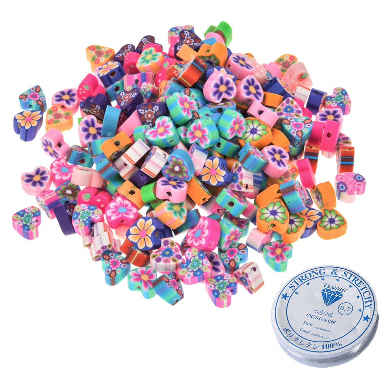 100 Pieces Heart Shaped Beads for Jewelry Making DIY With Elastic String