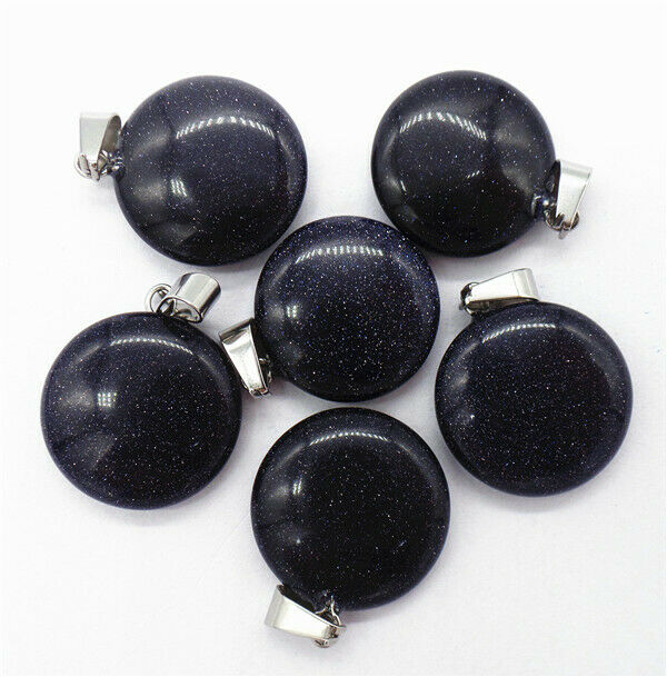 100Pcs 20x6mm Wholesale Blue Sand Stone Round Pendant Bead Accessories HH8270