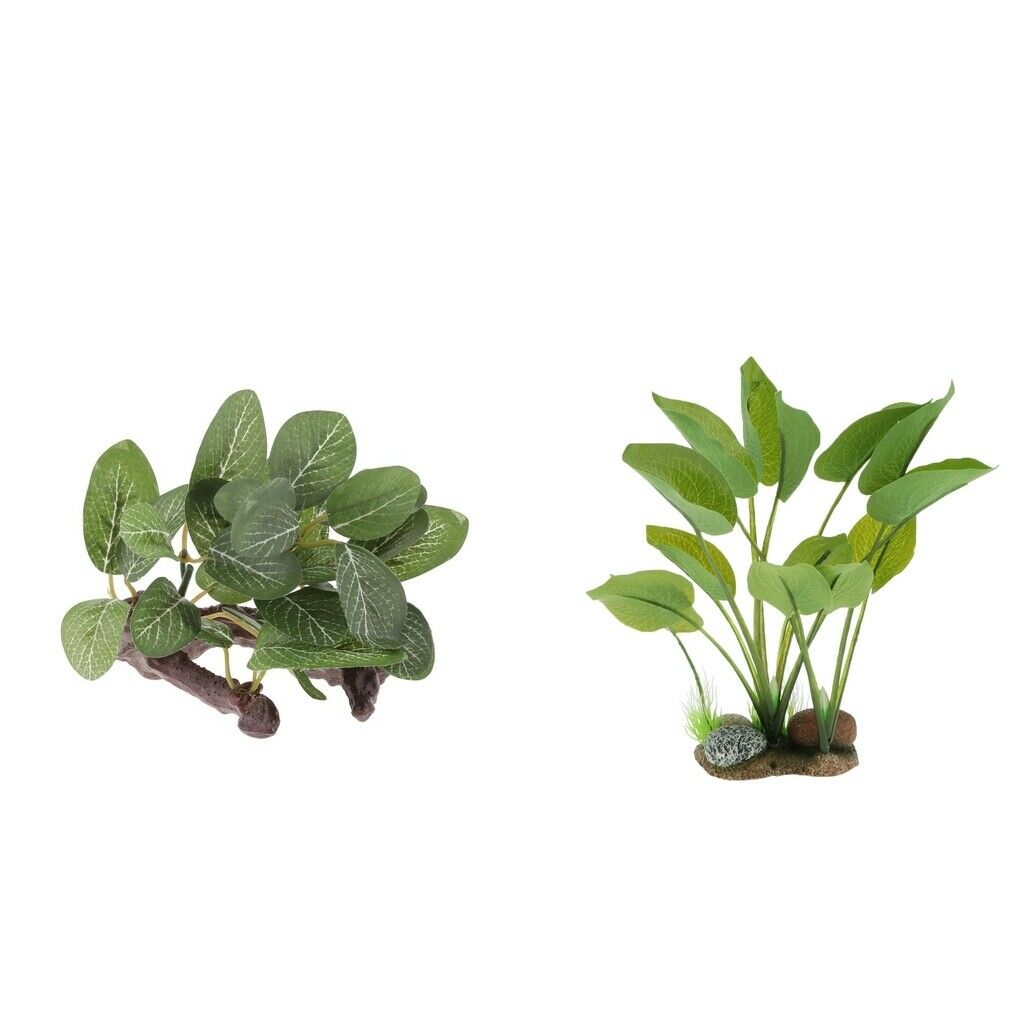 2Pieces Reptile Plastic Plants Aquarium Water Grass For Reptile Aquarium