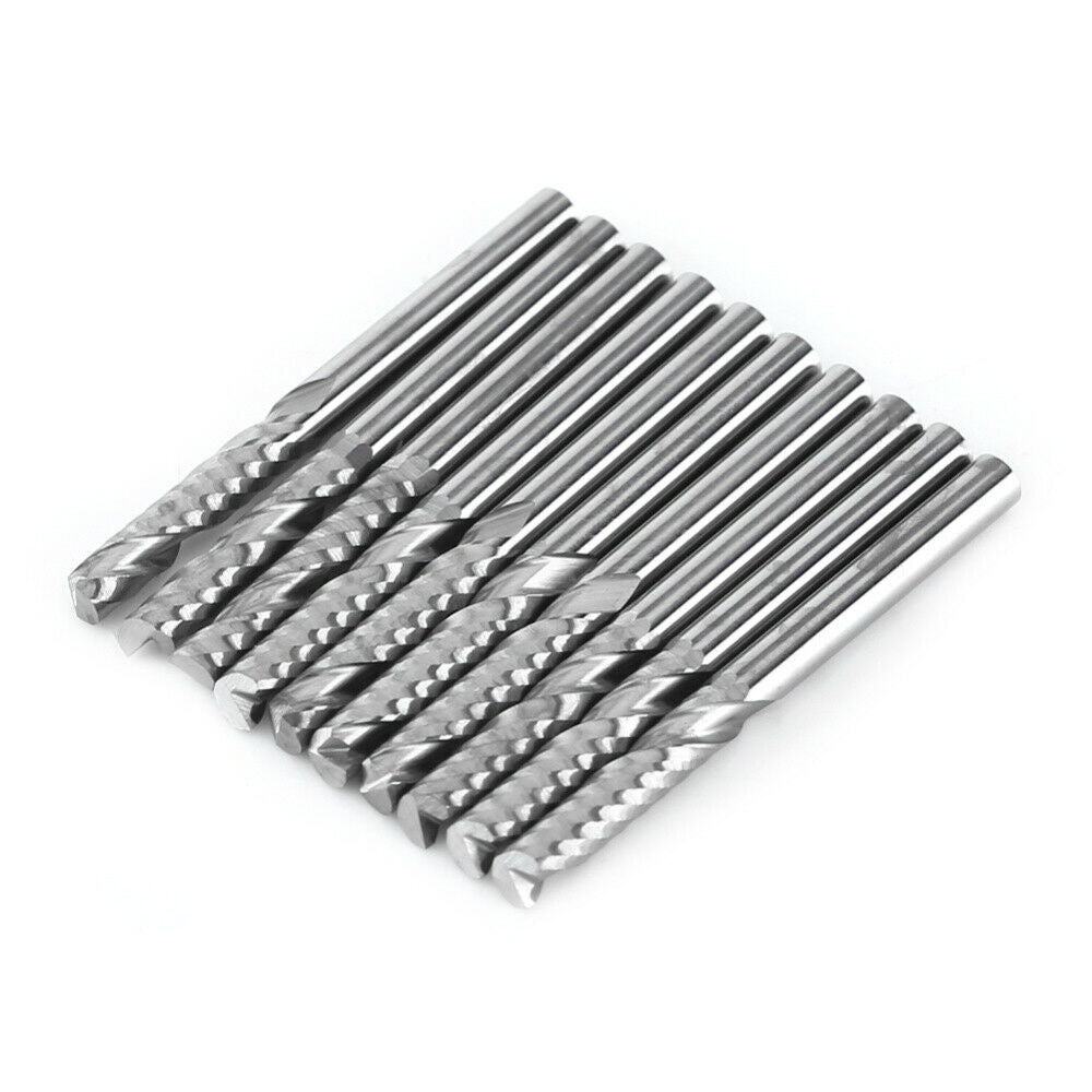 10pcs 1/8" Carbide CNC Router Bits Single Flute Spiral Cutters End Mills