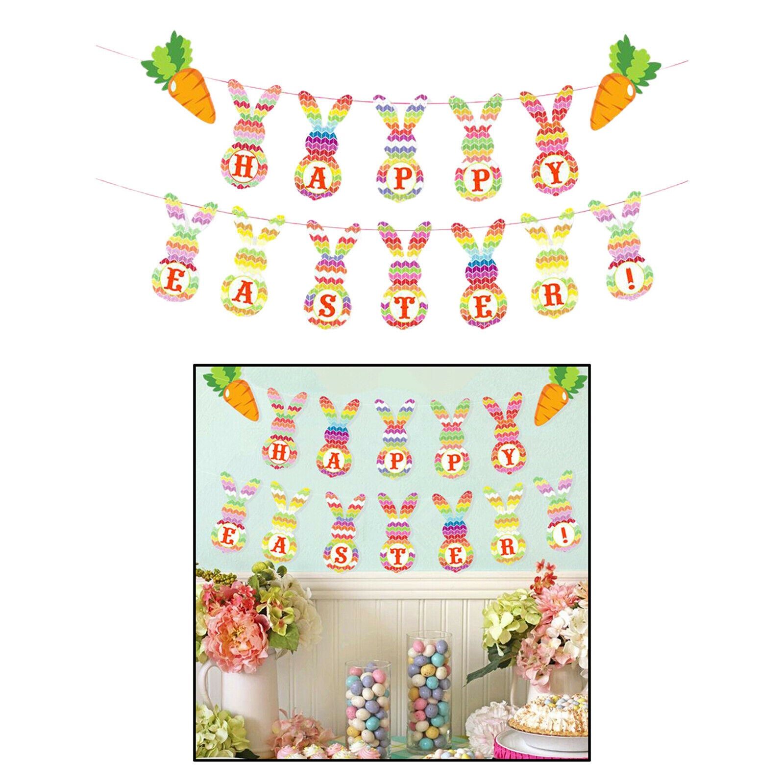 Bunny Banner Hanging Banner Easter Ornaments Happy Easter Indoor Outdoor