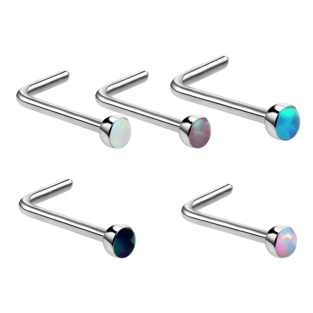 5 Piece/Pack Hypoallergenic Titanium Steel L Shaped Band Nose Ring Curved Bar