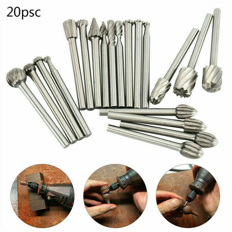 20pcs Carbide Burr Set Rotary Drill Bits Die Grinder Carving Engraving Tool Part