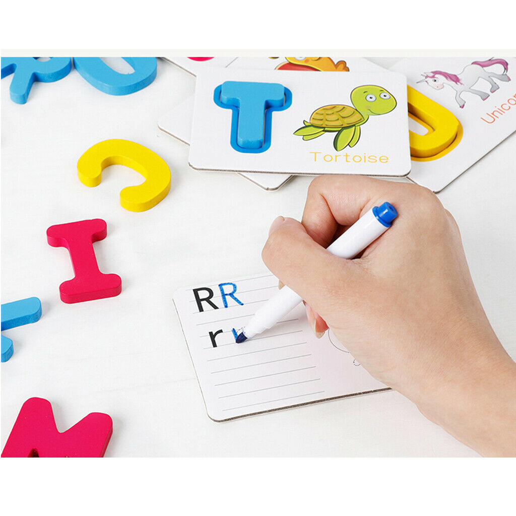 Kids Baby Preschool Wooden 26 ABC Alphabet Letters Learning Cards Color Shape