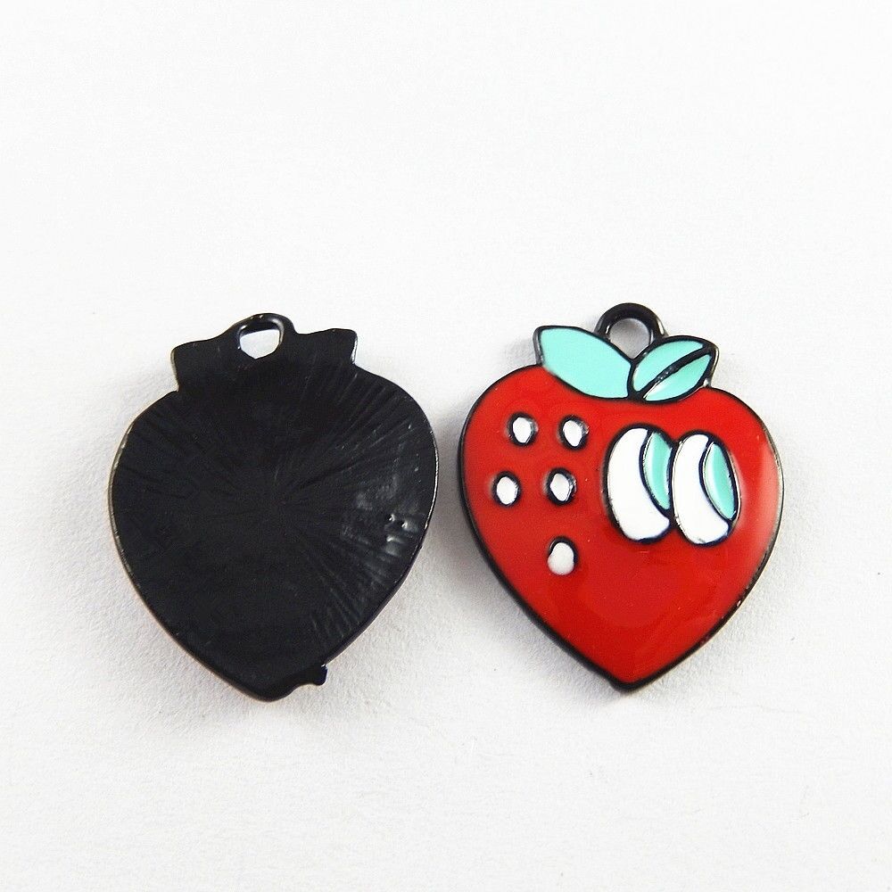 10 pcs Metal Alloy Strawberry Pendant Charm Enamel For Jewelry Making 25*20*3mm