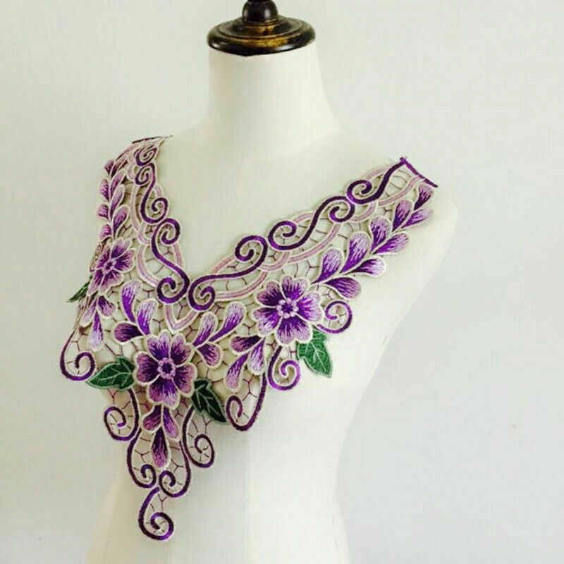 Floral Embroidered Lace Neckline Neck Collar Patches Clothes Sewing Applique DIY