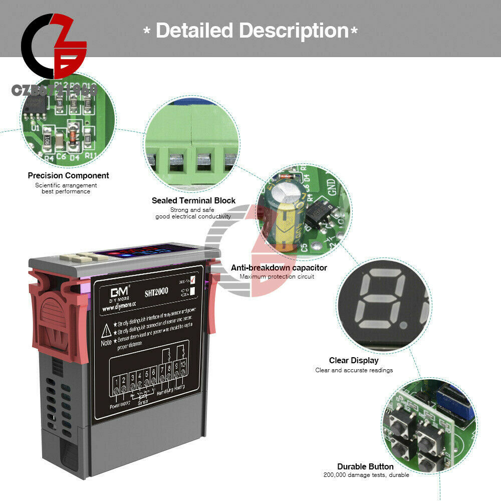 SHT2000 Humidity Hygrometer Thermostat Temperature Controller DC 12-72V 10A
