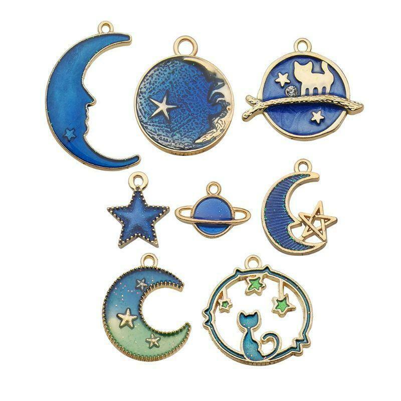 24 Pcs/pack DIY Jewelry Accessories Drop Oil Alloy Small Pendant Bracelet Moon