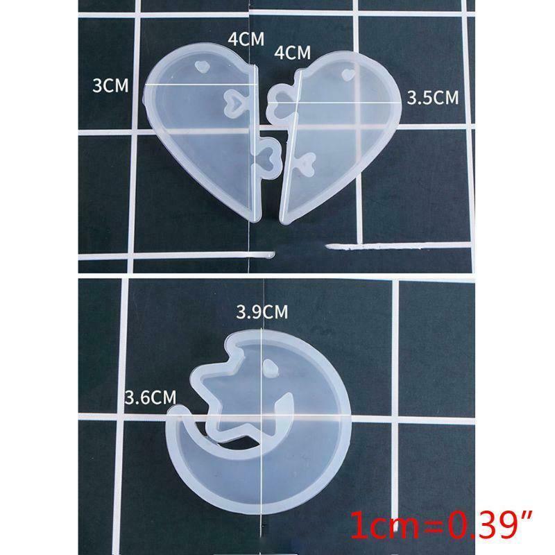 Couple Heart-shaped Puzzle Mould DIY Crystal Epoxy Molds Stars Moon Pendant Mold