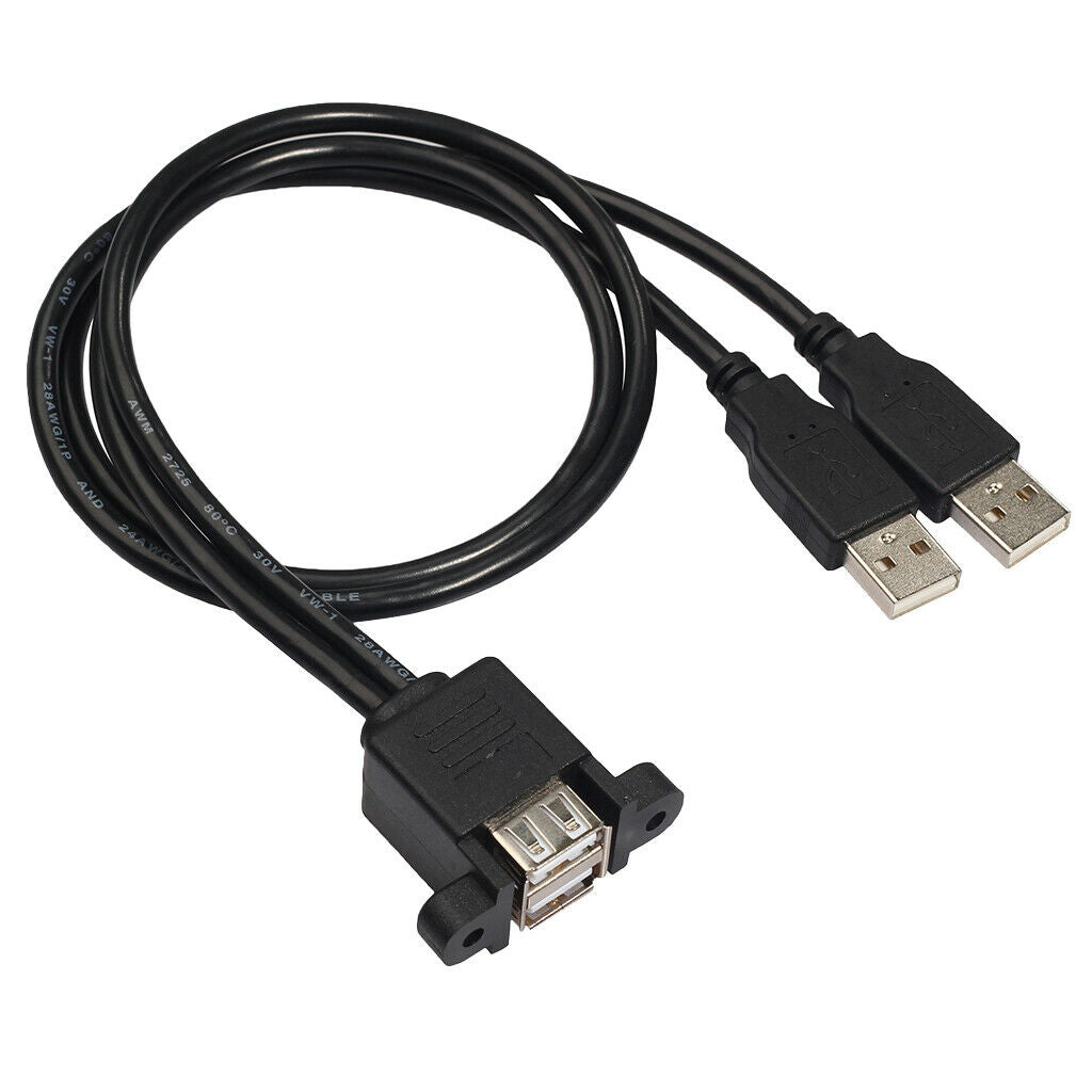 0.9ft Soft Tensile Dual USB2.0 Male-Female Extension Cord w/ Fixed Orifice