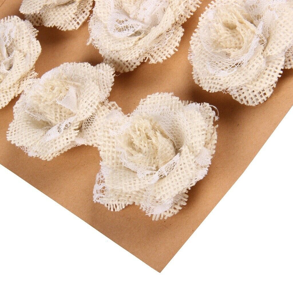 Lot of 5pcs Hessian Lace Rose Heads Party Home DIY Craft Decoration