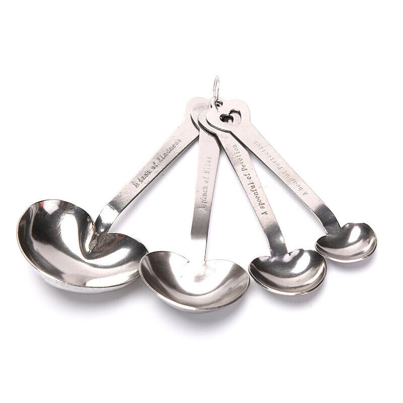 One Set of Four Sweet Heart Shaped Measuring Spoons Wedding Luxury Dinner.l8