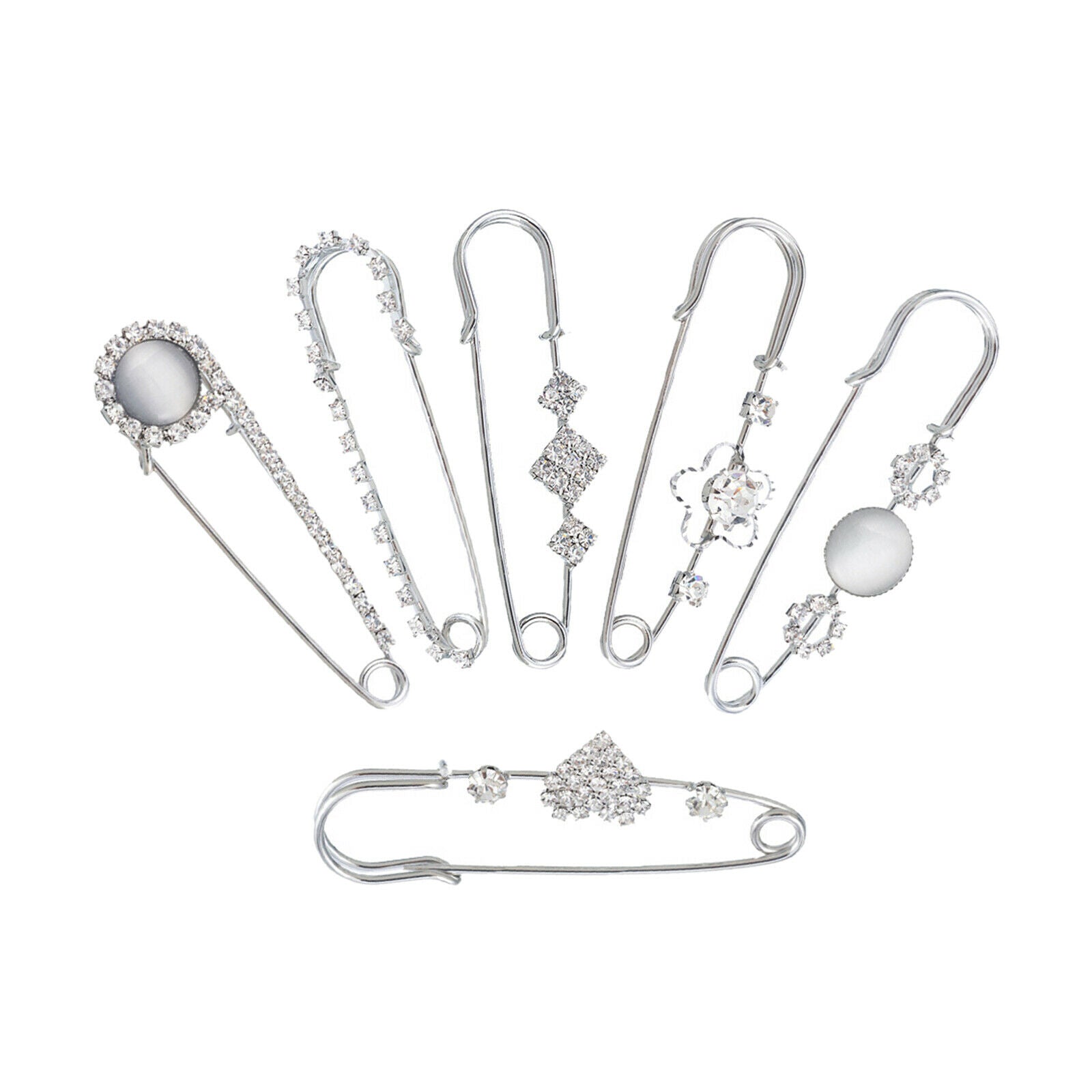 6Pcs Exquisite Women Decorative Crystal Brooch Pins Buckle Shawl Clips
