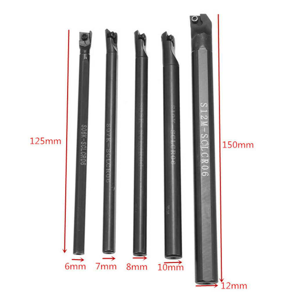 5pcs 6/7/8/10/12mm Boring Bar Tunring Tool Holder With Carbide Inserts