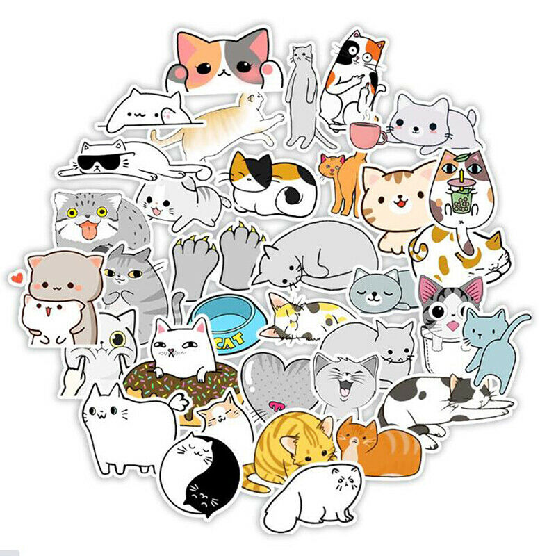 50Pcs Cute Cat Cartoon Stickers Laptop Phone Skateboard Car Suitcase Dec Fx