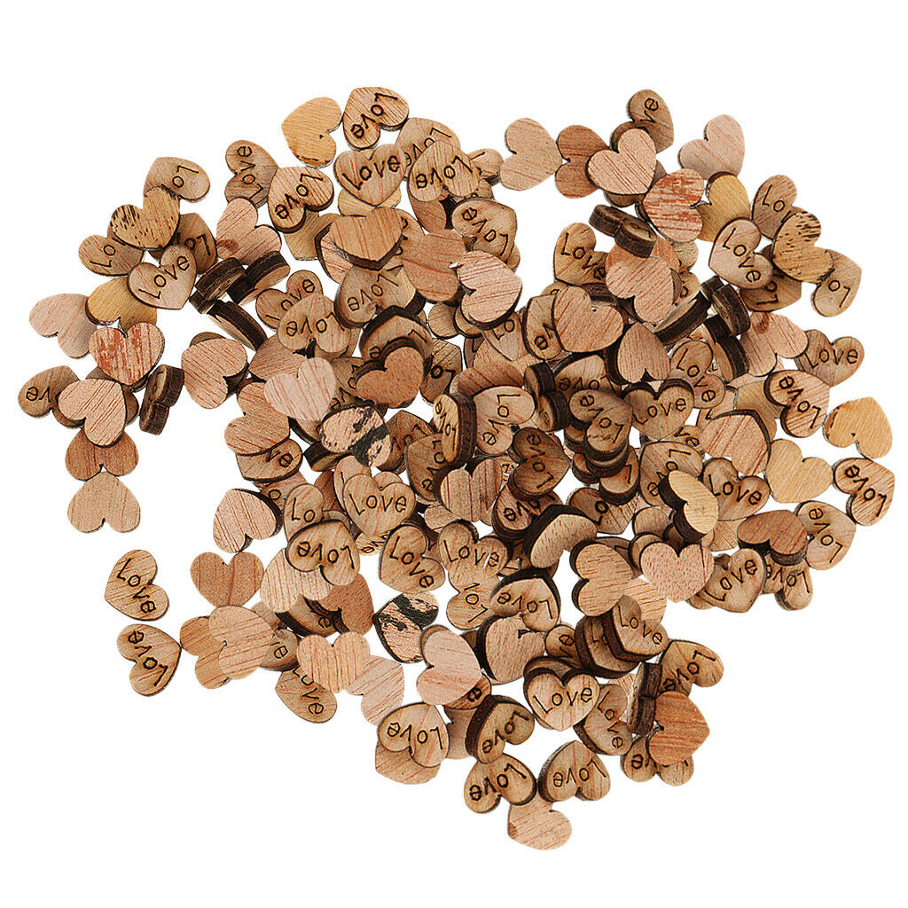 200x Rustic Wooden Hearts Pieces Wedding Embellishments Scrapbooking Craft