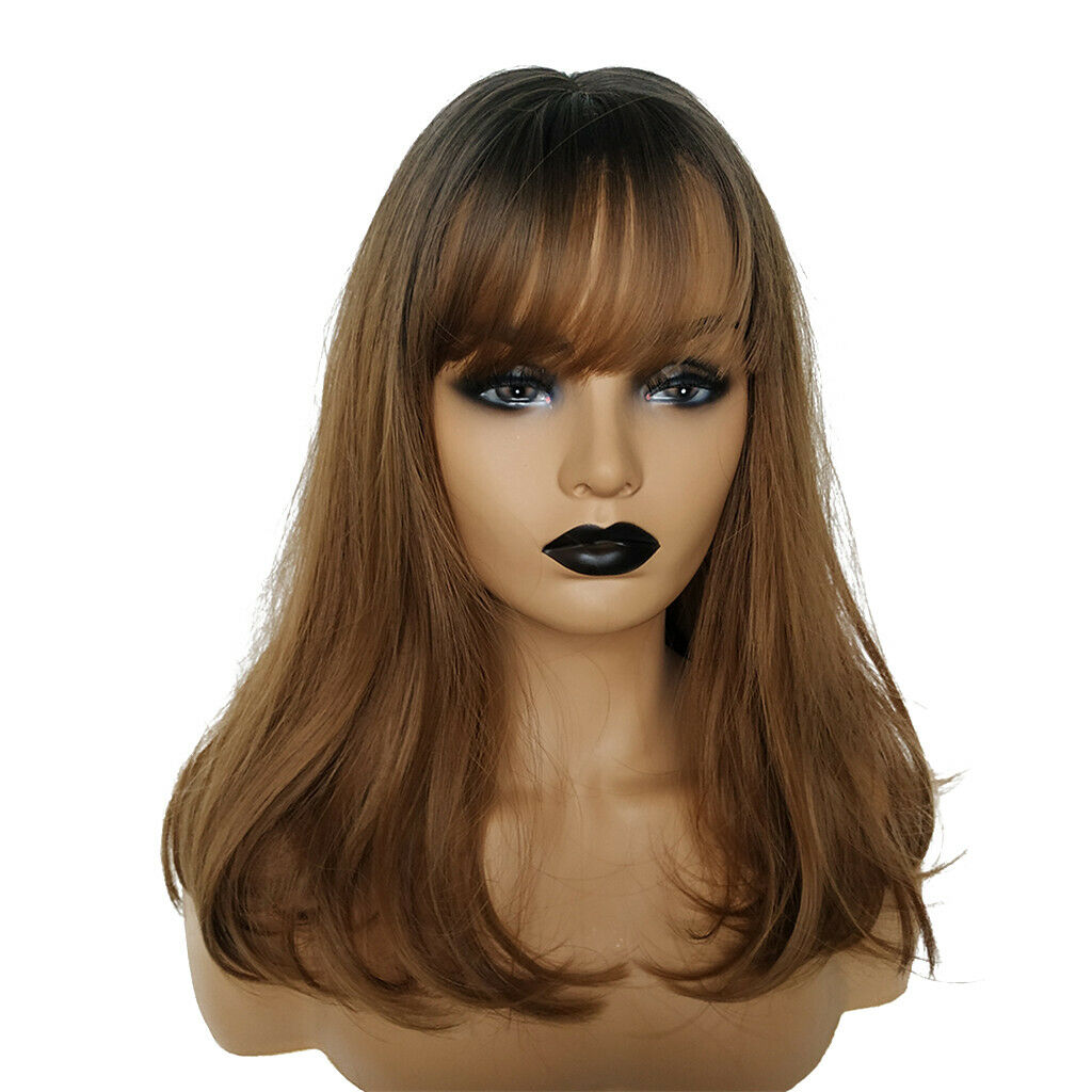 Brown Long Straight Wigs w/ Bangs for Women Ladies Synthetic Full Hair Wig 16