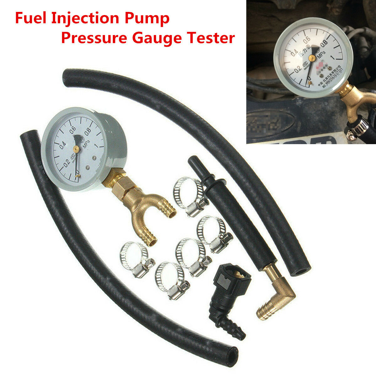 Car Fuel Pressure Meter Tester Gasoline Oil Injection Pump Pressure Gauge Tester