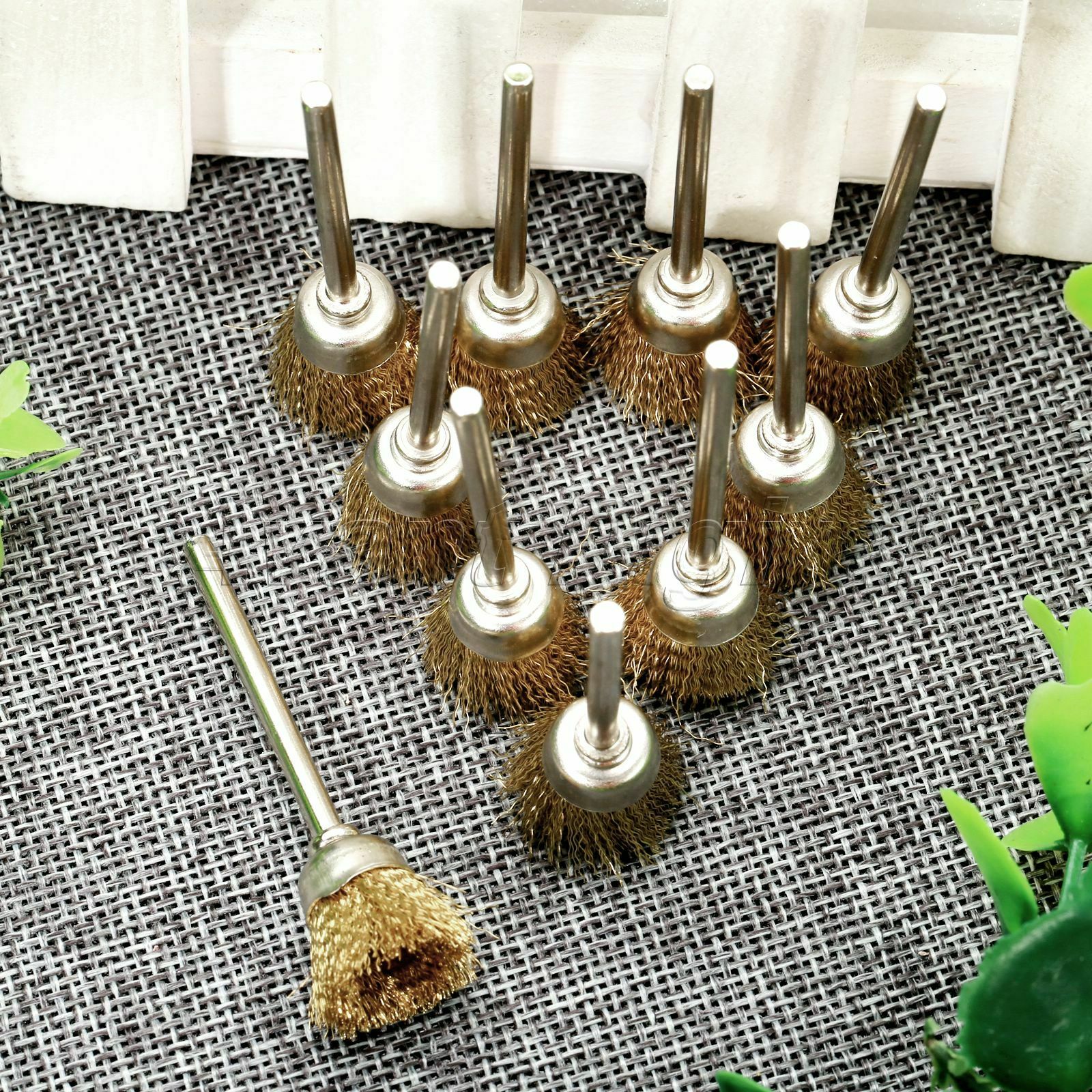 10Pcs 3mm Shank Mandrel Brass Wire Wheel Brushes Rotary Tool Grinder Accessories