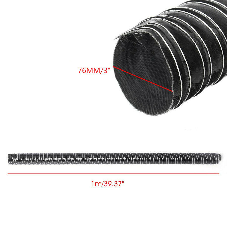 Car Hood Air Intake Pipe 1 Meter Air Ducting Hose Tube 76mm Flexible Filter Pipe