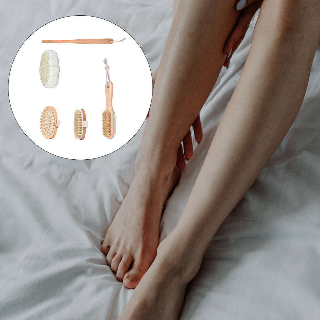 Bath Shower Brush Set Bristle Wooden Back Brush Promote Blood Circulation