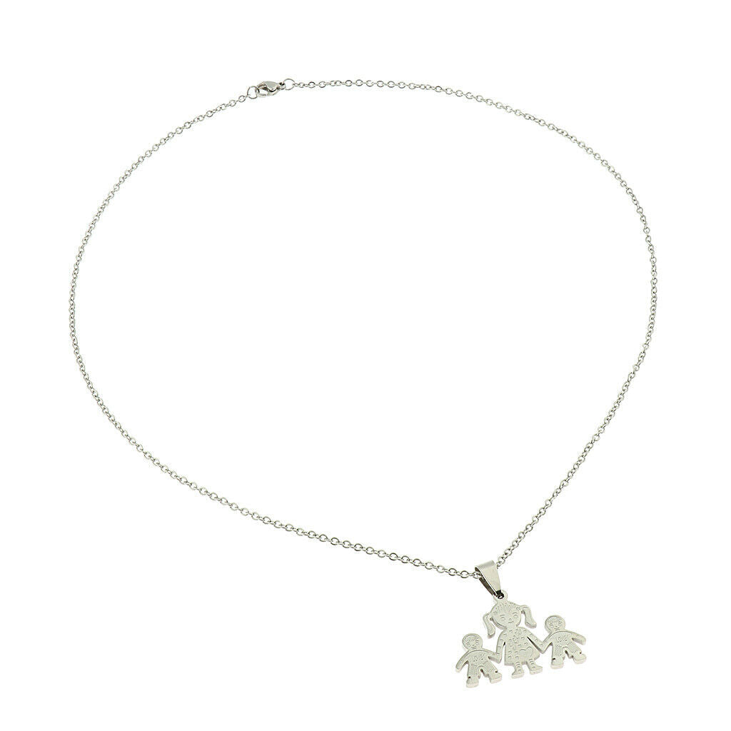 Stereoscopic Pendant Necklace Cartoon Family Shape Neck Chain Steel Color
