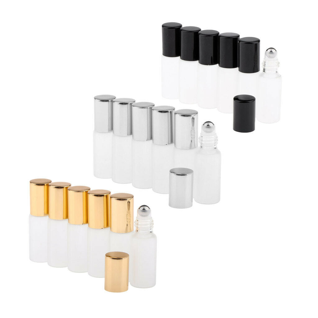 6Pcs Empty Perfume Essential Oil Roll on Bottles Glass Roller Bottle Black