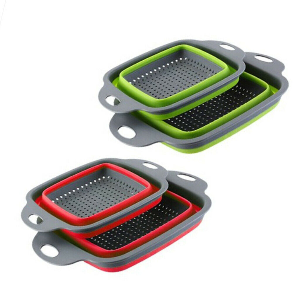 Silicone Collapsible Colander Drainer Basket Rectangle Folding Strainer S