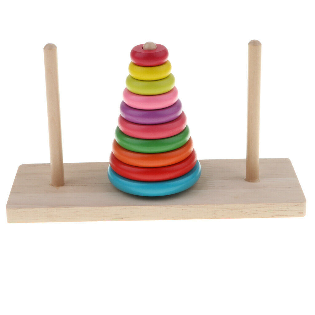 Rainbow Wooden Collection Creative Tower of Hanoi, Wooden Colorful Ten Rings