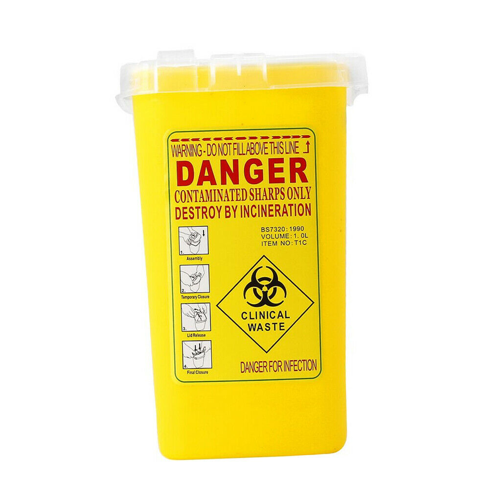 Portable Sharps Needles Disposal Bin Container Box Trash Can With Lid Yellow