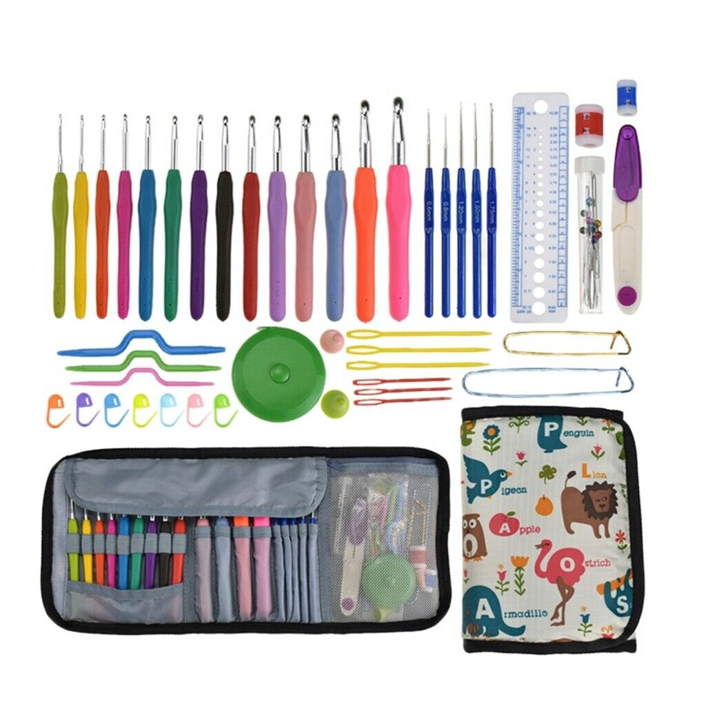 Crochet Hooks Kit Portable Soft Handle Knitting Gauge Tools for Beginner