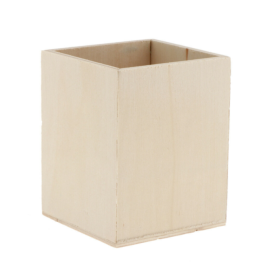 5x Blank Unfinished Wood Pen Container Holder Storage Box For Kids DIY Craft