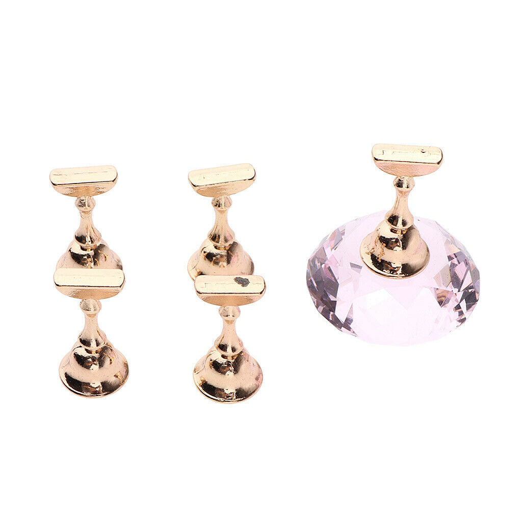 Crystal Alloy Nail Practice Stand Holder Polish Display Manicure Tools 2 Set