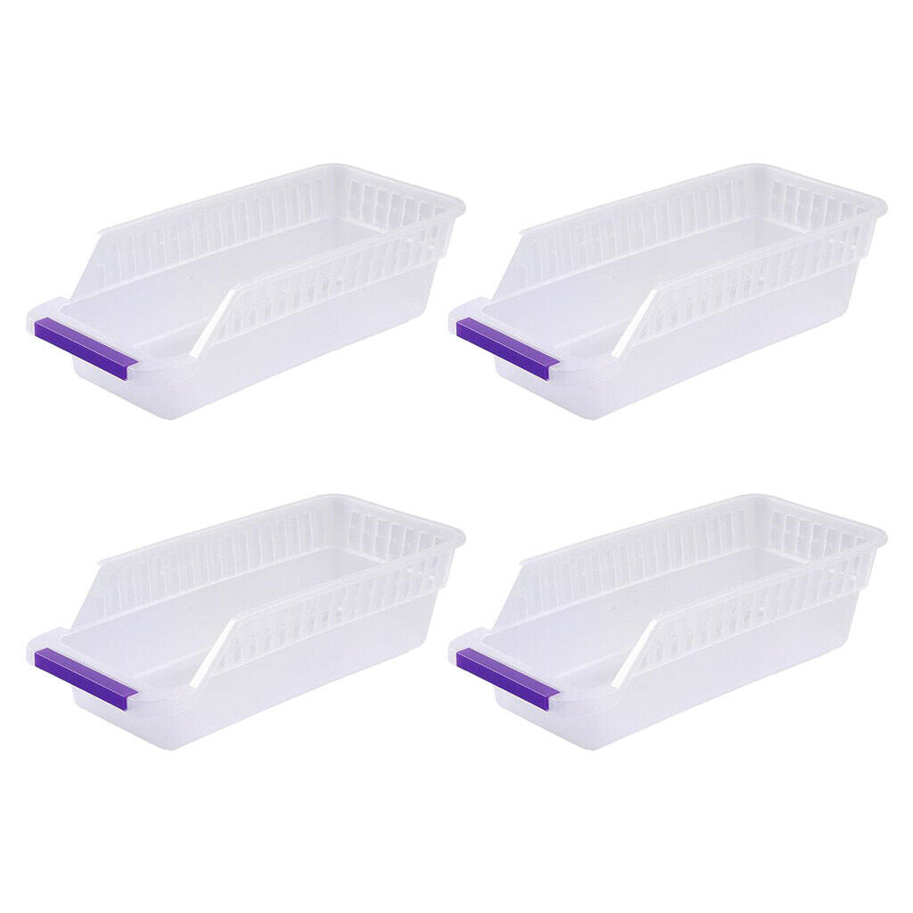 4pcs Clear Plastic Kitchen Pantry Fridge Drawer Bin Basket for Vegetables