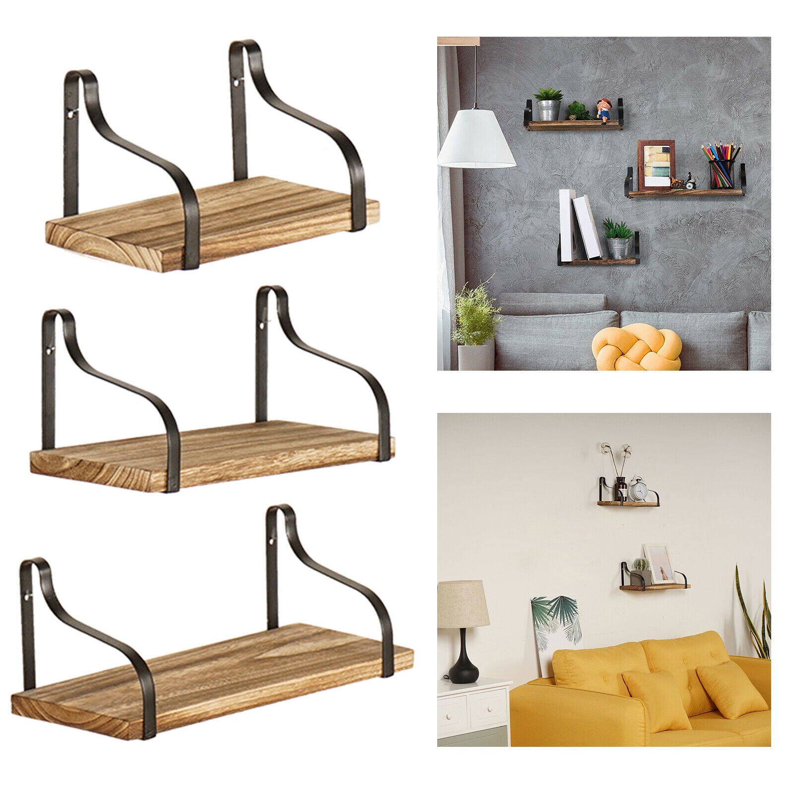 3Pieces Wall Mounted Shelves Flowers Pot Shelves Office Bathroom Decor
