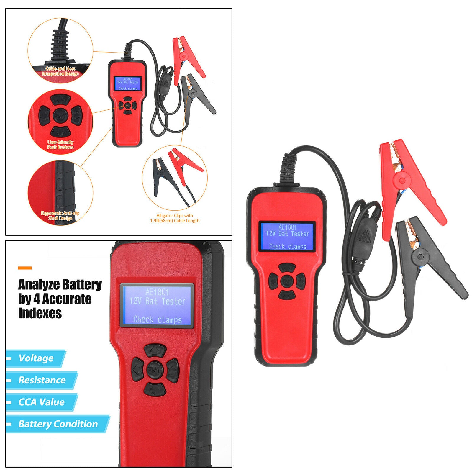 Car Battery Tester Battery Analyzer CCA 12V for Light Truck Cars Vehicles