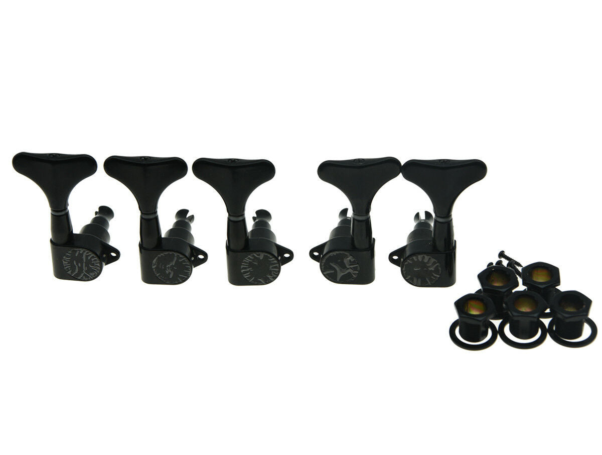 Black 2xLeft 3xRight Sealed Bass Tuners Tuning Pegs 5 String Bass Machine Heads