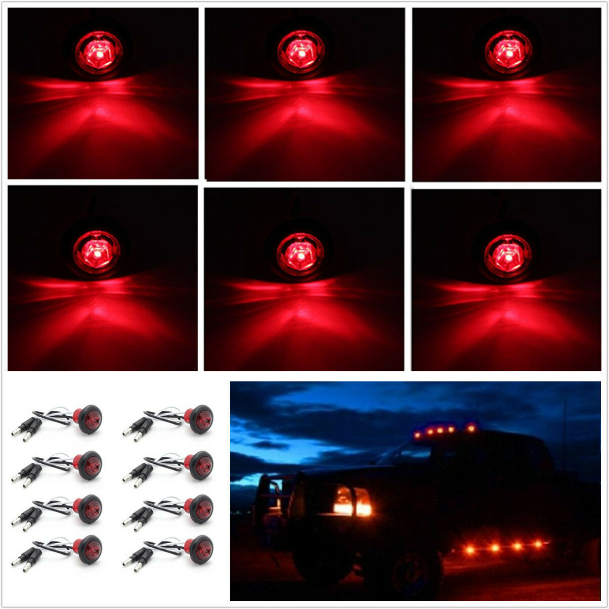 8X 3/4" Red LED Clearance Marker Bullet Lamp Car Truck Trailer Side Marker Light