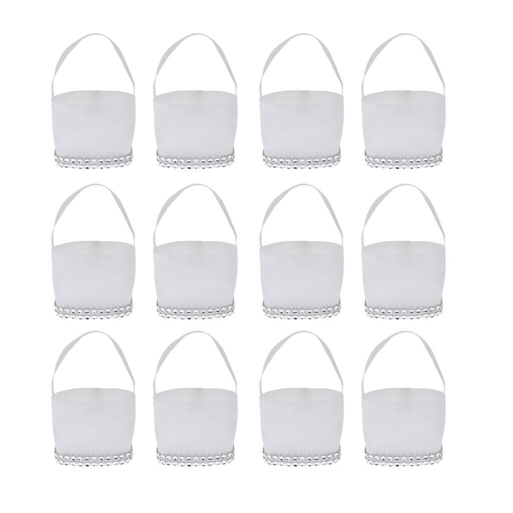 12pcs White Shiny Small Sweets Candy Bags with Handle Wedding Party Favor