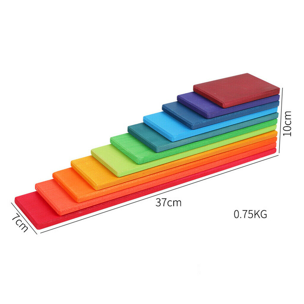 Lots 11 Wooden Rainbow Building Blocks Boards Toddler Early Learning Toys