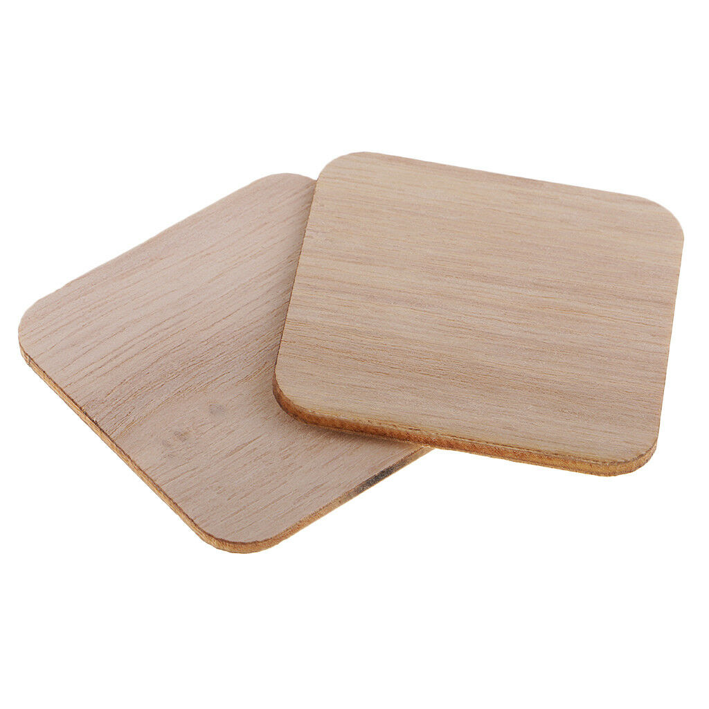 100x Wooden Square Cutout Slices Shapes Coasters Wood Craft Blank Plaque DIY