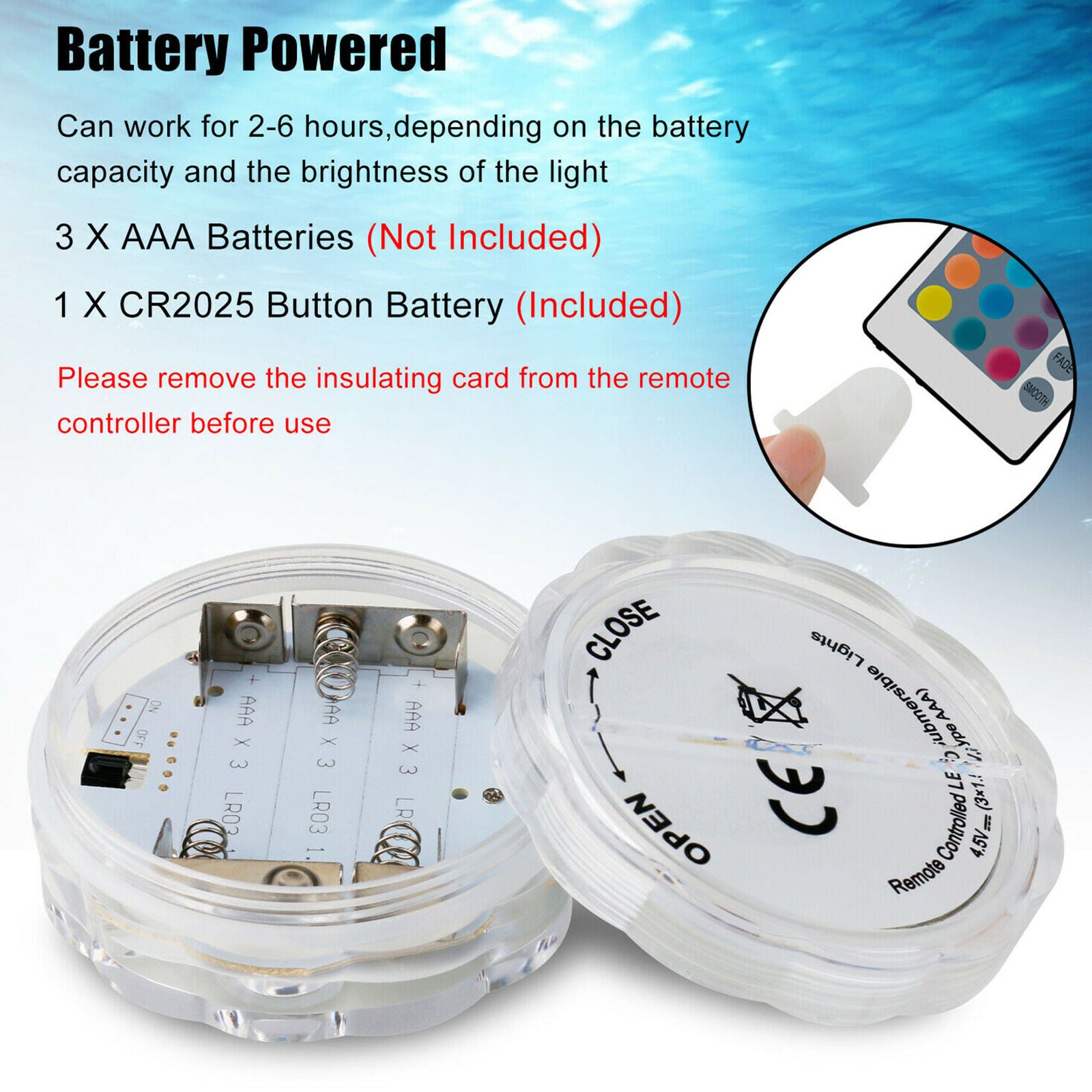 2 Packs Submersible LED Lights w/ Remote Waterproof Pool Fountain Tub Spa Light