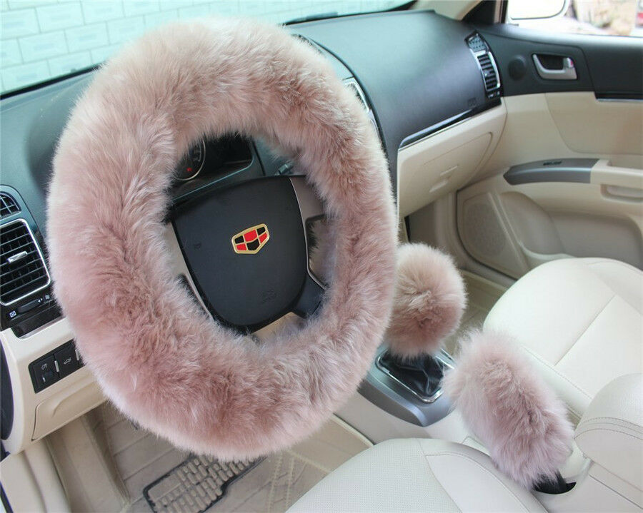 Winter Furry Car Steering Wheel/Gear+Knob/Parking Brake Cover Bean Paste Color