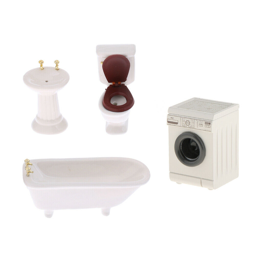 1/12 Scale Mini Simulation Washing Machine w/ Ceramic Bathroom Set Decor