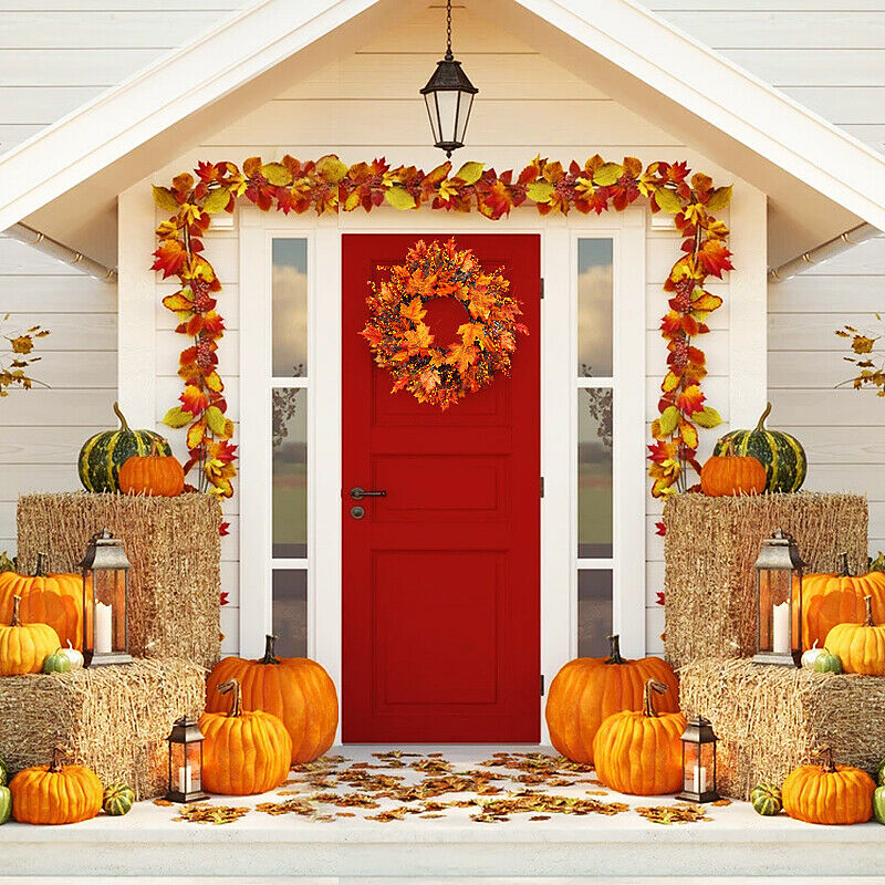 45Cm Autumn Color Maple Leaf Garland Fall Door Pumpkin Wreath Halloween Decor