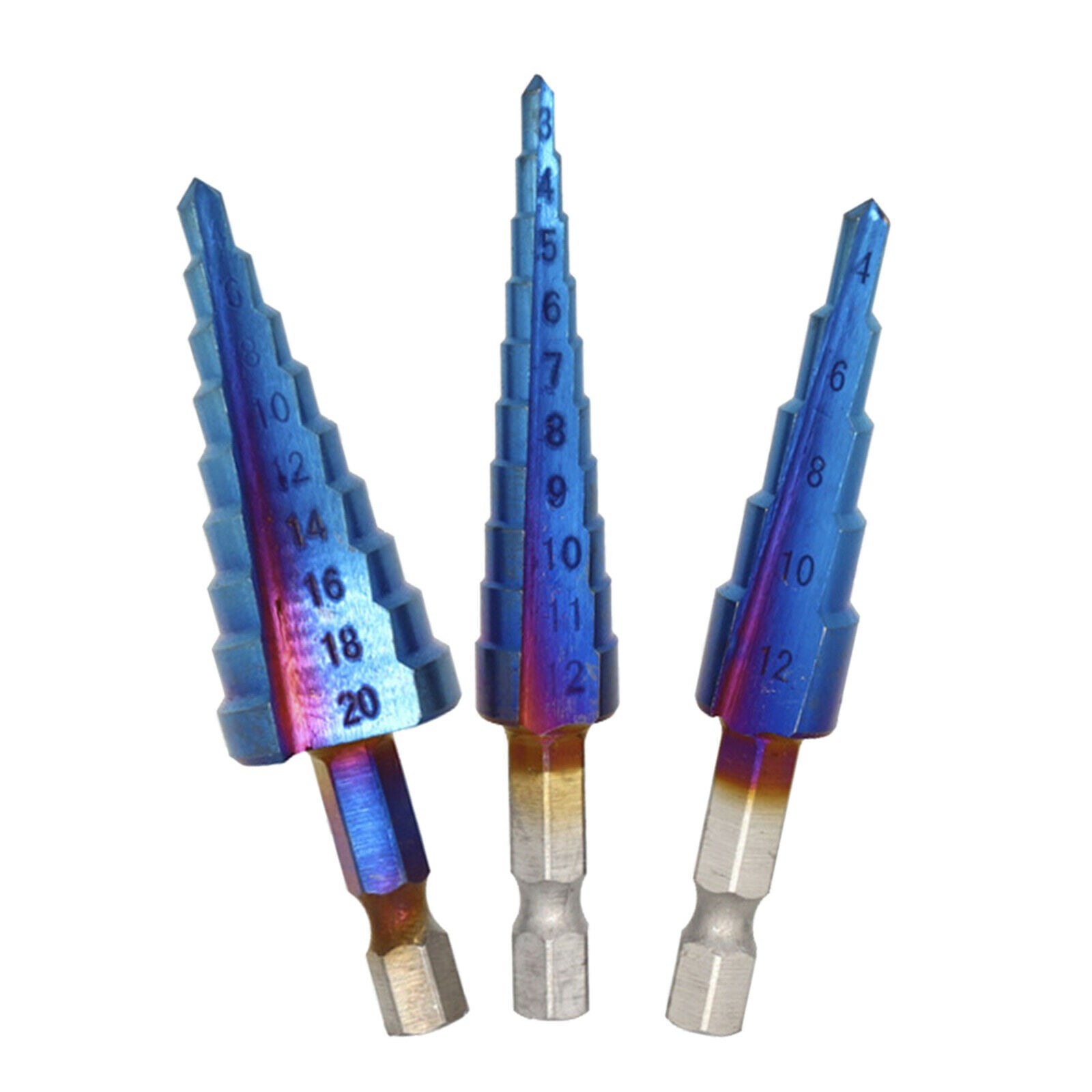 3Pcs/Set Blue Coated Step Drill Bit Metal High Speed Steel Step Cone Drill