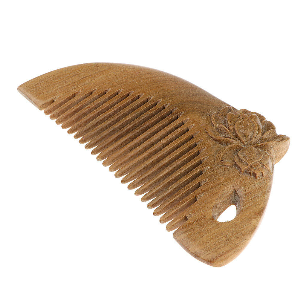Wide Tooth Green Sandalwood Hair Comb No Static Massage Detangler Comb Lotus