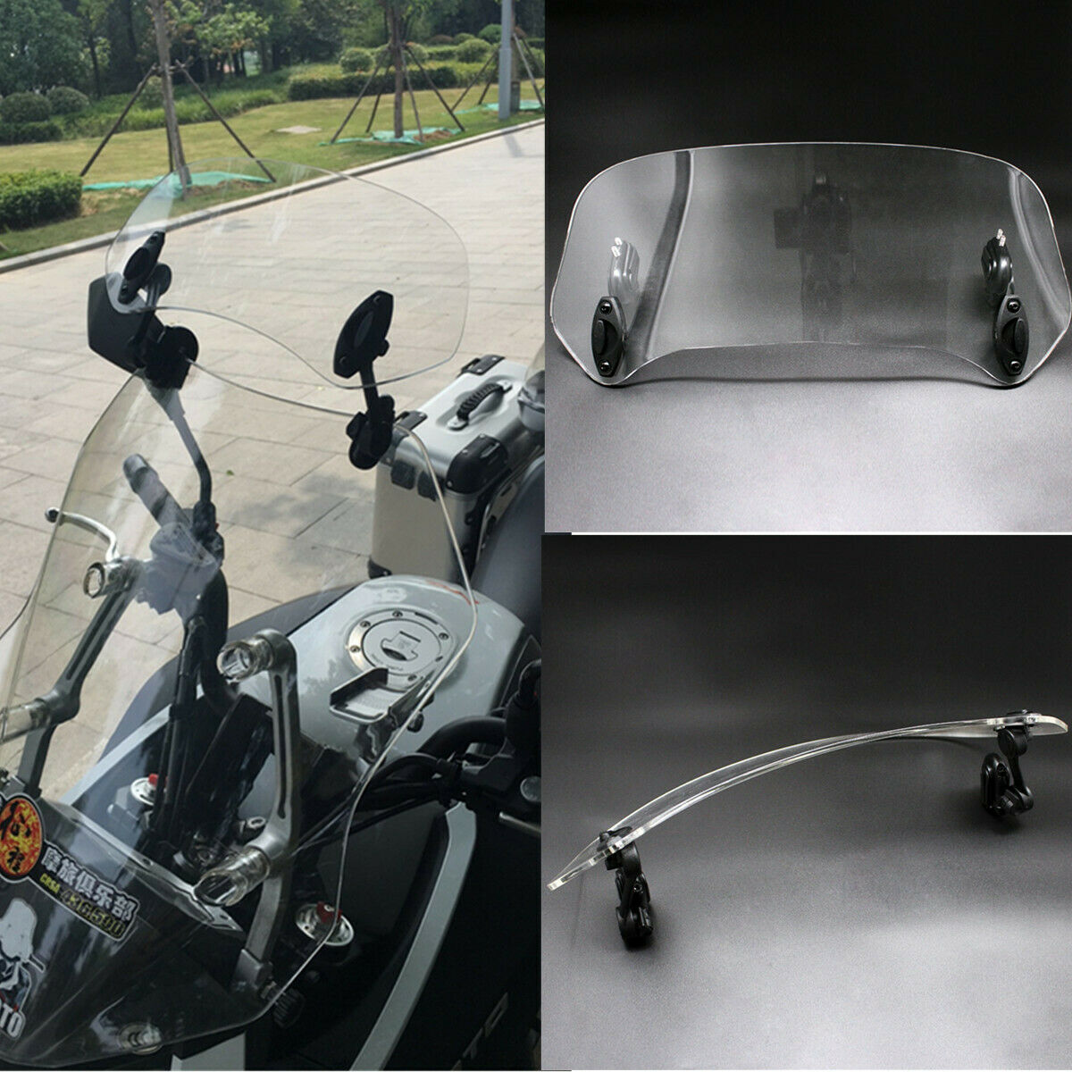 Durable Motorcycle Clear Wind Protection Spoiler w/ Extension Arms Double Hinges